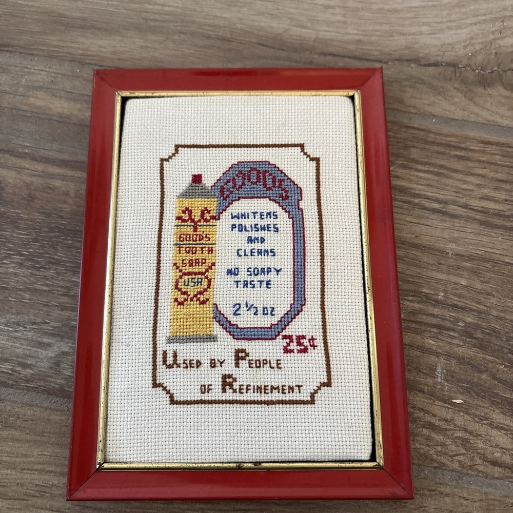 Vintage Reliance Industries Frame with Good's Tooth Soap‎ Cross Stitch Picture
